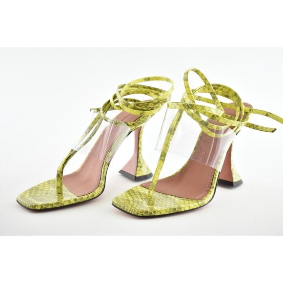 Amina Muaddi Zula Ayer Snake Print Thong PVC Lace Up Tie Sandal Heel Pump 37 - Picture 7 of 7